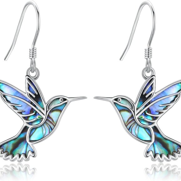 Sterling Silver Hummingbird Earrings Abalone Shell Dangle Jewelry Gift - Picture 1 of 6